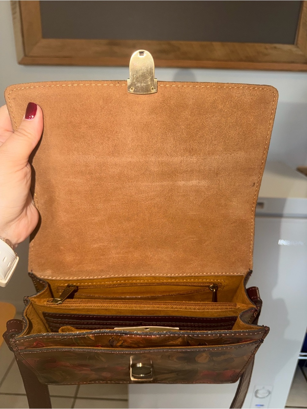 Patricia Nash Brown Floral Italian Leather Crossbody Sienna Sunset Collection - Picture 13 of 16
